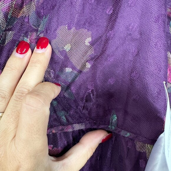 NWT Mac Duggal Purple Floral Flutter Sleeve Midi Dress Plum Multi Small #8536 - Picture 5 of 10